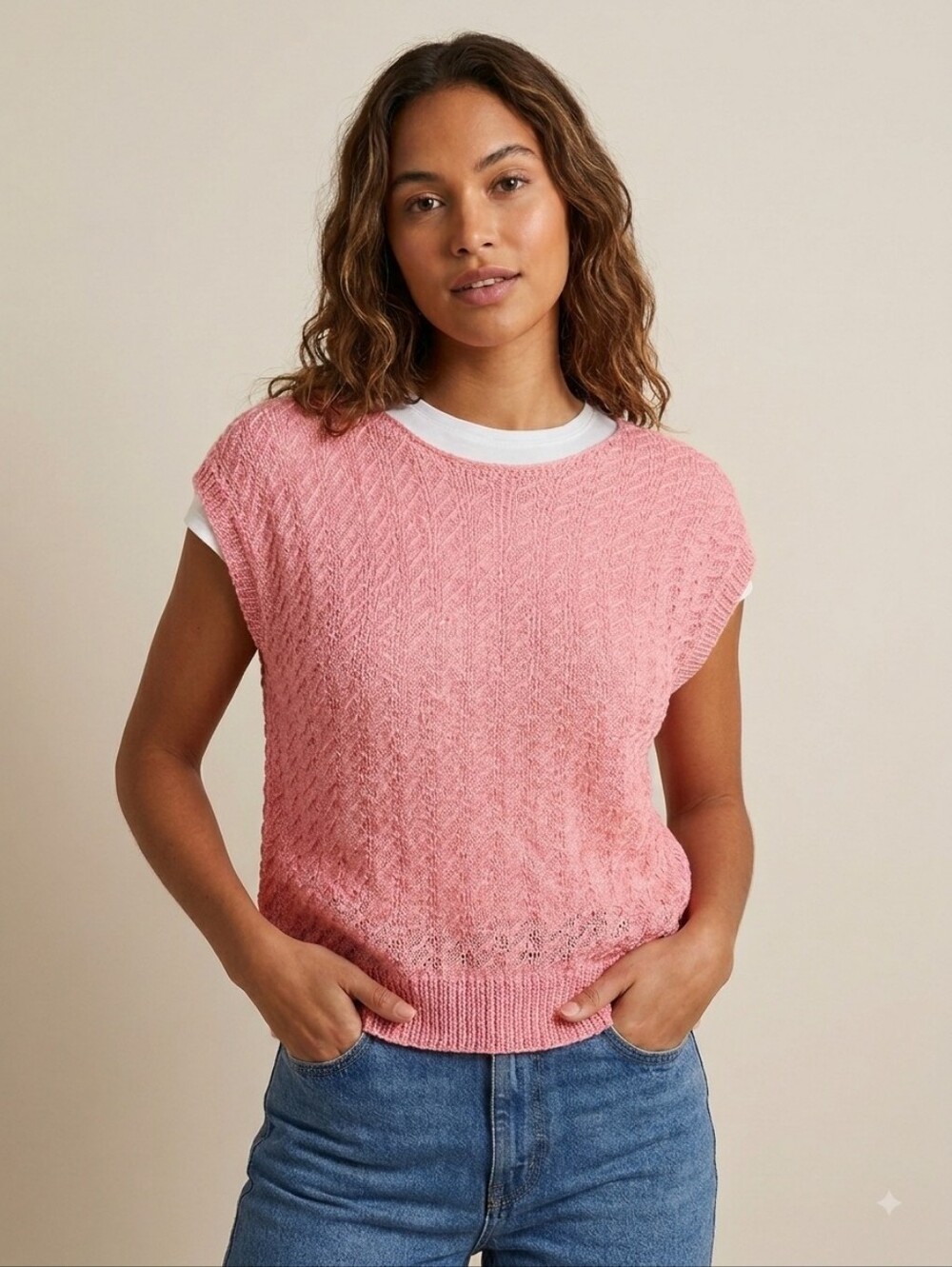 Handmade Pink Knit Sweater Vest Sleeveless Top Relaxed Fit L/XL Cottagecore - Picture 1 of 7